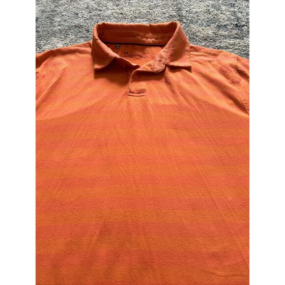 Under Armour Polo Shirt Men's Short Sleeve Striped Orange Heatgear Size Large - Picture 2 of 6
